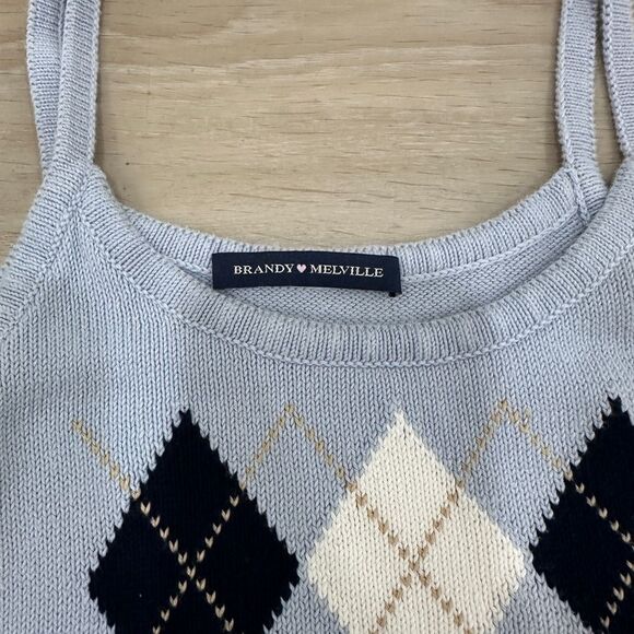 Brandy Melville Argyle Tank, Light Blue - Picture 2 of 7